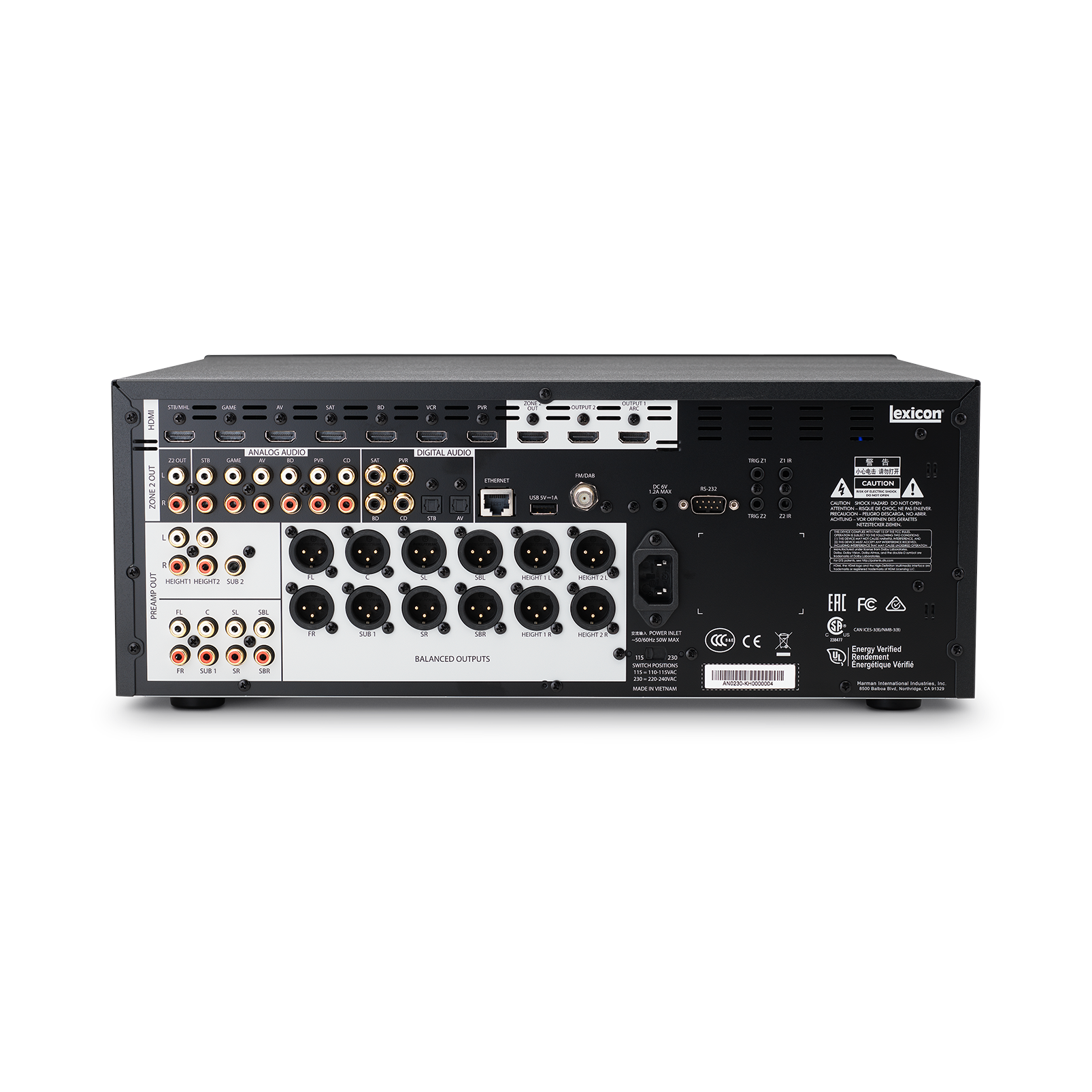 Lexicon MC-10 - Black - Immersive Surround Sound AV Processor - Back