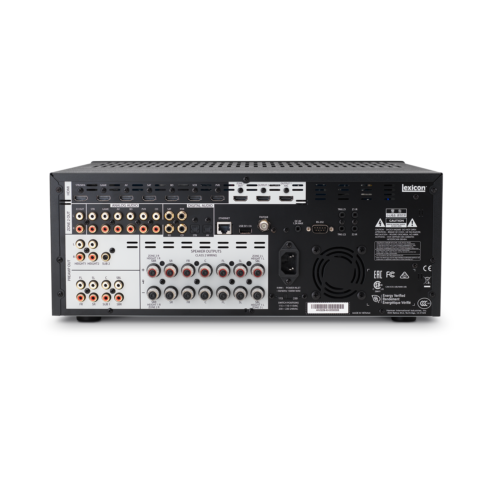 Lexicon RV-6 - Black - Immersive Surround Sound Receiver - Back