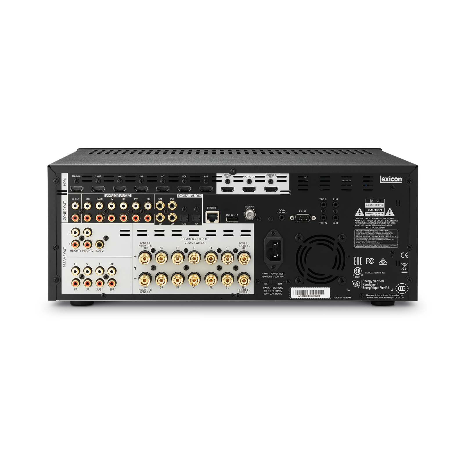 Lexicon RV-9 - Black - Class G Immersive Surround Sound AVR - Back
